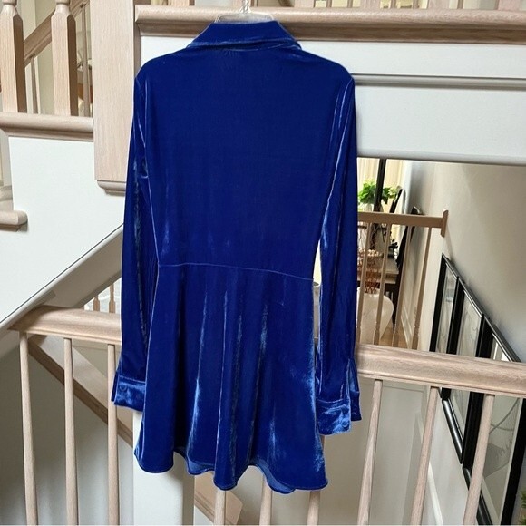 Urban Outfitters Uo Nellie Ruched Velvet Shirt Dress in Blue XS NWT - Picture 6 of 13